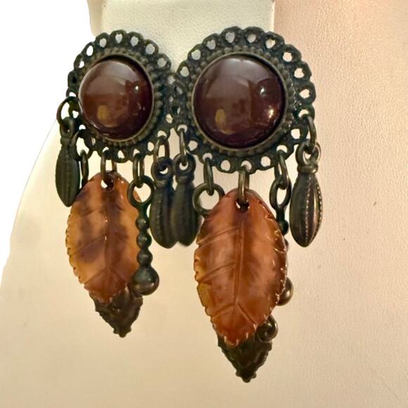 Vintage 00's Boho Bronze Tone Pierced Dangly Earrings - Picture 4 of 7